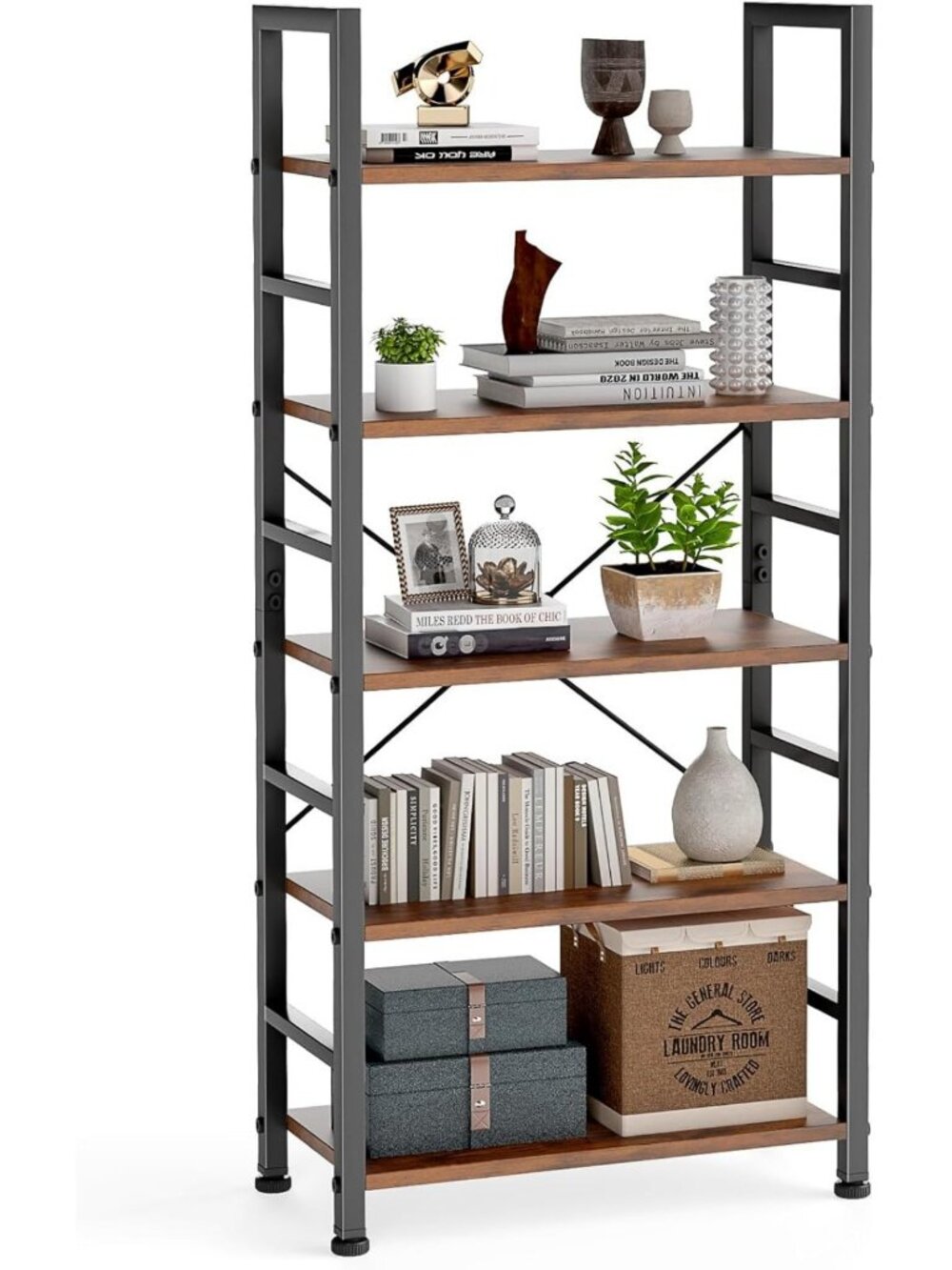 Stylish 5-Tier Bookshelf - Modern Bookcase for Home or Office Storage & Display